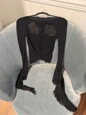 Haley Bob Los Angeles Black Embroidered Mesh Top